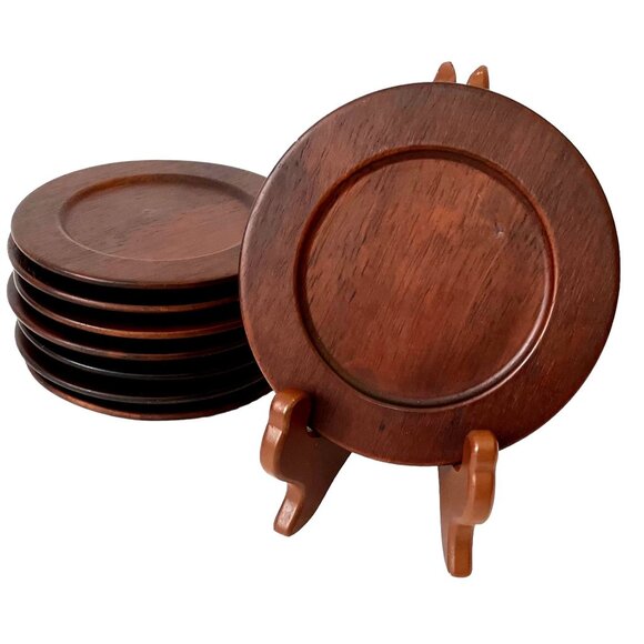 SET of 8 - Pier 1 One Medium/ Dark Wood Grain Coasters - Picture 1 of 12